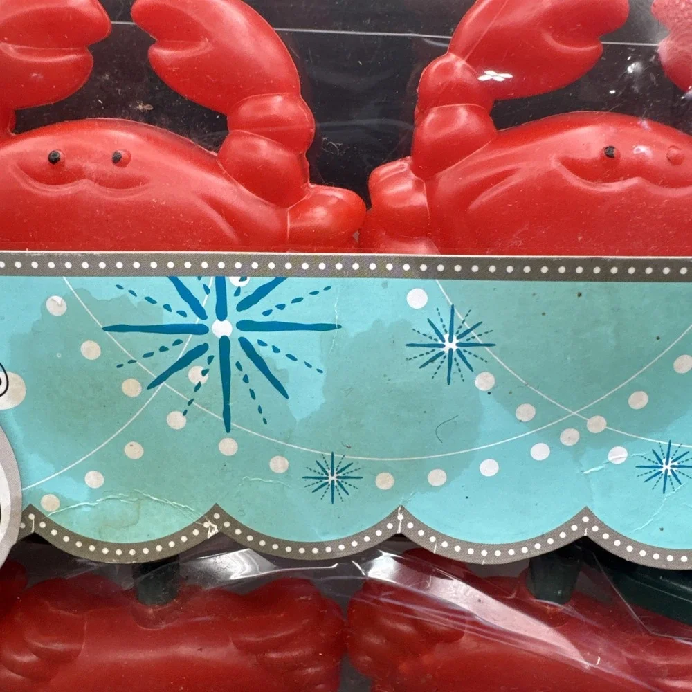 VTG Lobster Blow Mold String Lights Red Nautical Sea Tiki Beach Decor Set of 10